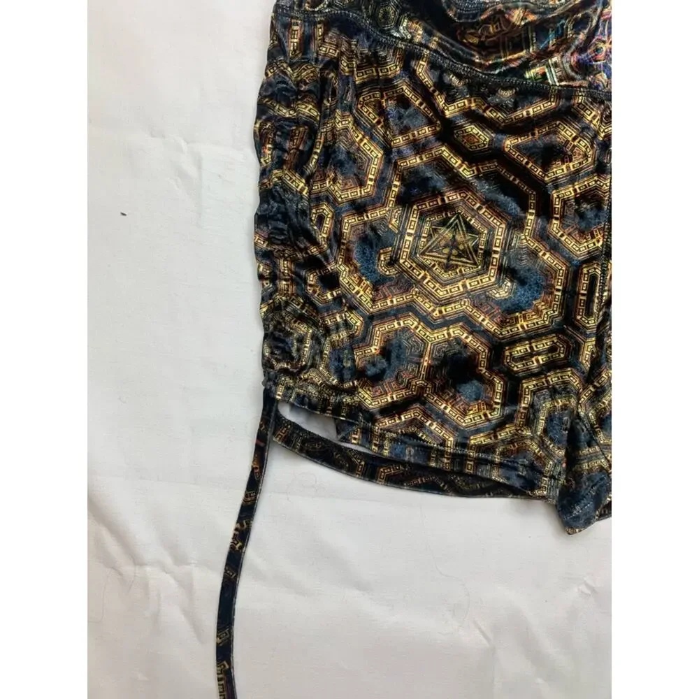 Mi Kulture size large festival High-Waist Metallic Geo Print Shorts Black Gold r